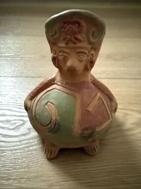 Antique Moche pottery handmade vessel from Peru 5.5” tall.